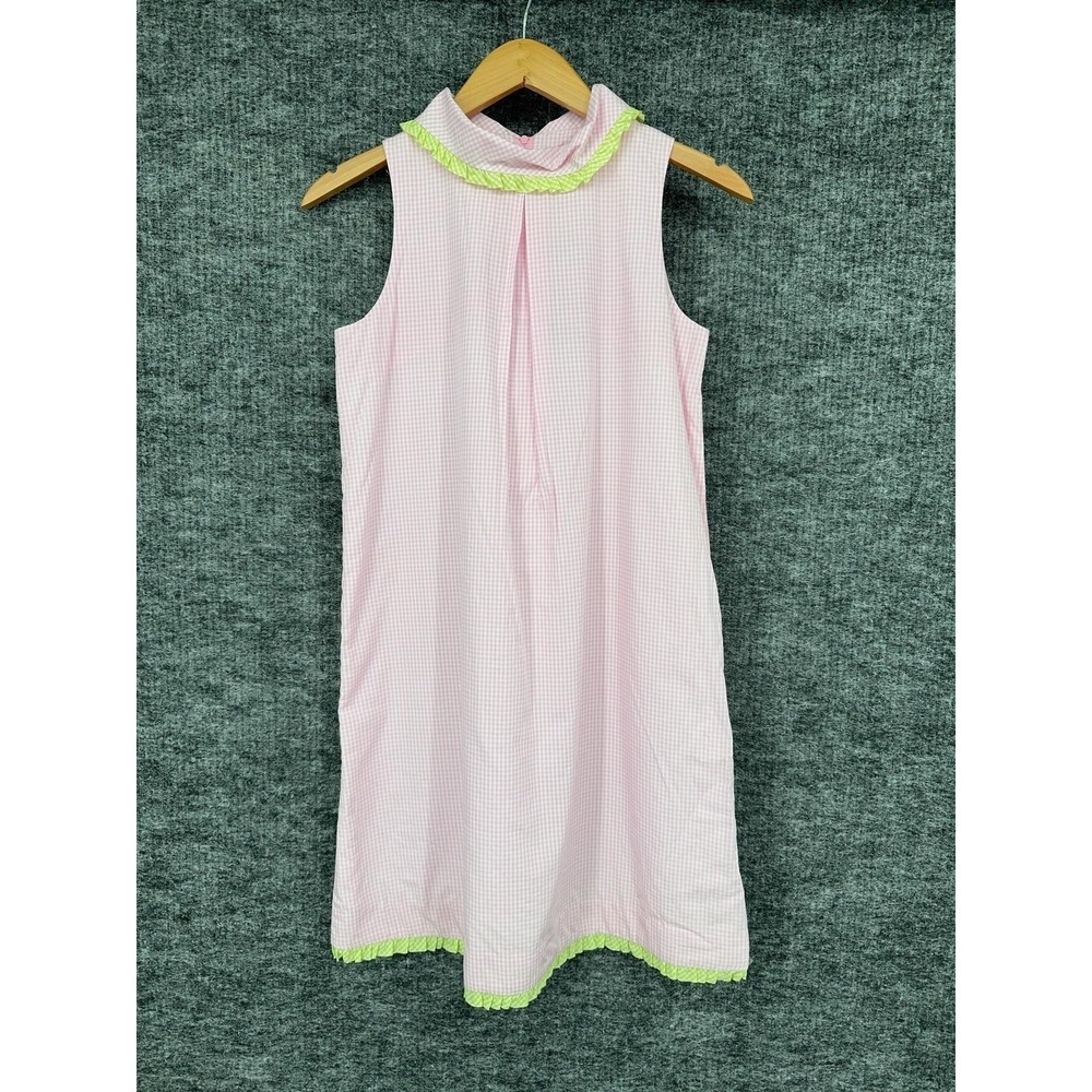 Lilly Pulitzer Dress Girls 14 Pink Gingham Collared Ruffle Hem Shift Sundress